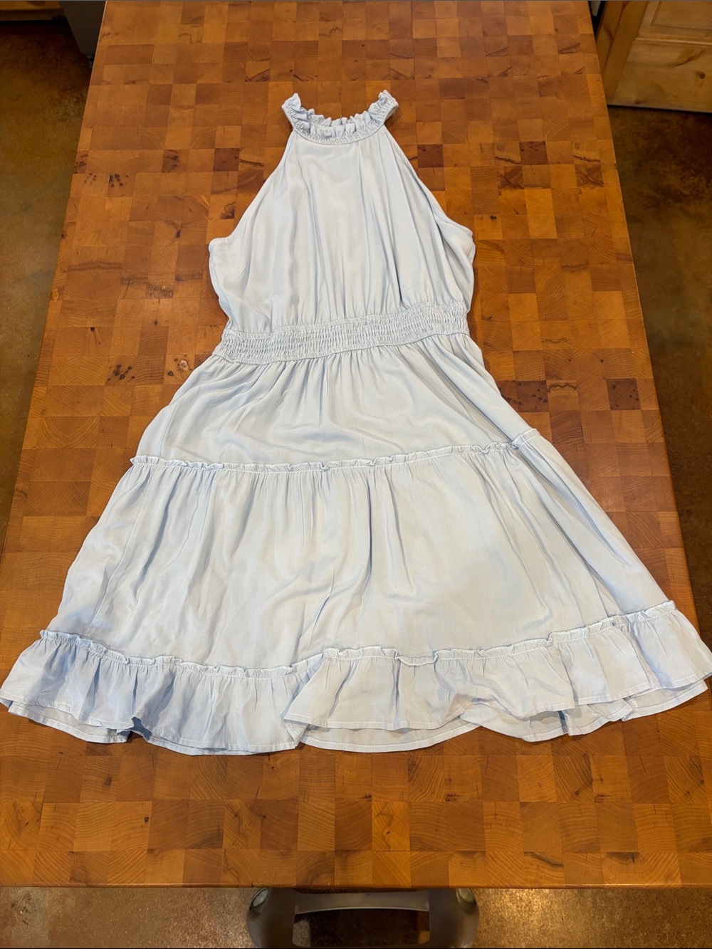 Light Blue Ruffle Halter Dress